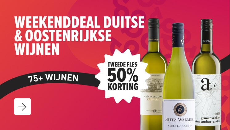 weekenddeal: meer dan 75 duitse en oostenrijkse wijnen tweede fles 50% korting